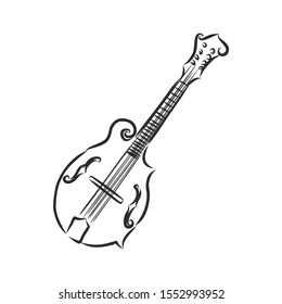 mandolin musical instrument sketch, contour vector illustration 