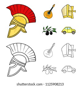 Mandolin, papa, olive, retro auto.Italy country set collection icons in cartoon,outline style vector symbol stock illustration web.