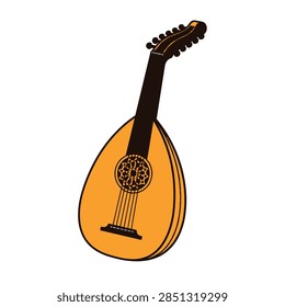 Mandolin string instrument illustration featuring detailed soundhole rosette and vintage aesthetic design