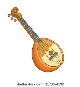 Mandolin is a stringed musical instrument. In cartoon style. Isolated on white background.  Vector illustration.