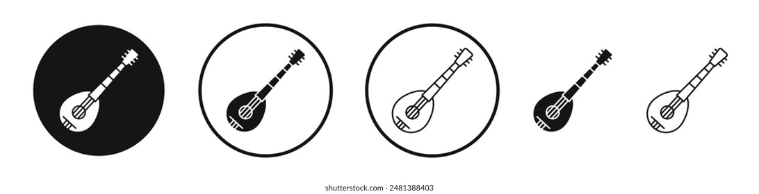 Mandolin vector icon set in black and white color.