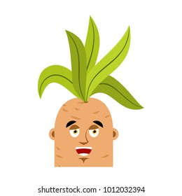 Mandrake root happy emoji. Merry Legendary mystical plant in form of man.