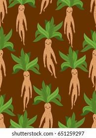 Mandrake root seamless pattern. Legendary mystical plant in form of human texture
