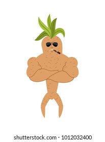 Mandrake root Strong Cool serious. Smoking cigar, a Legendary mystical plant in form of man.
