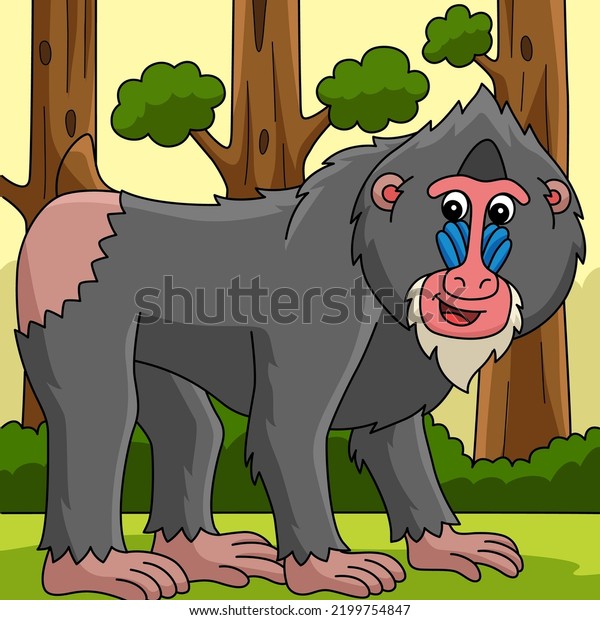 Mandrill Animal Colored Cartoon Illustration Stock Vector (Royalty Free ...