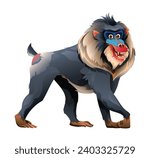 Mandrill baboon cartoon vector illustration isolated on white background