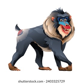 Mandrill baboon cartoon vector illustration isolated on white background