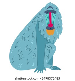 Mandrill Baboon Ilustración vectorial plana en fondo aislado. Divertido primate colorido.  