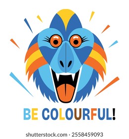 Mandrill with be colourful text, flat sticker 
