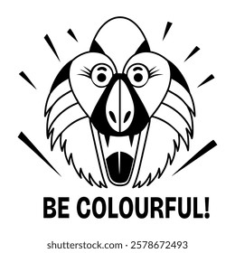 Mandrill with be colourful text, glyph sticker 

