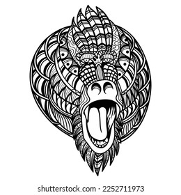Mandrill head angry mandala zentangle coloring page illustration for your company or brand