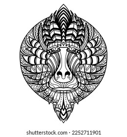 Mandrill head mandala zentangle coloring page illustration for your company or brand