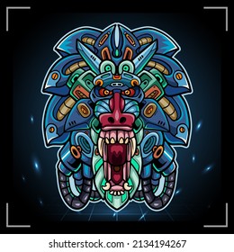 mandrill head mecha robot mascot. esport logo design