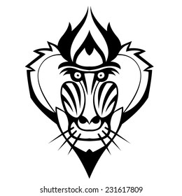 Mandrill head vector stylized tattoo can be used as a mascot or logo