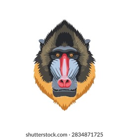 Mandrill Monkey Face Illustration Vector Isolated on White Background with Vibrant Colors
