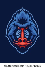 Mandrill monkey head Mascot Logo