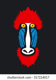 Mandrill monkey head, vector icon