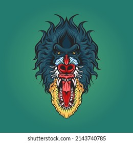 Mandrill roaring animal vector illustration
