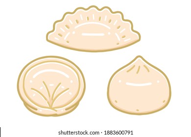 Mandu(Korean dumpling). Vector illustrations set.