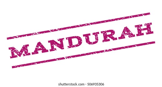 Mandurah watermark stamp. Text caption between parallel lines with grunge design style. Rubber seal stamp with dirty texture. Vector purple color ink imprint on a white background.
