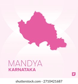 Mapa do Distrito de MANDYA, Karnataka, Índia - Editable Vetor Outline.
