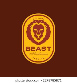 mane hair lion beast face old king forest savanna badge vintage logo design vector