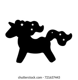 Mane with the stars. Vector unicorn silhouette for logotype, print, banner, poster. Unicorn silhouette. Unicorn head silhouette. Unicorn Logotype isolated on white. Magic animal profile. Horses tattoo