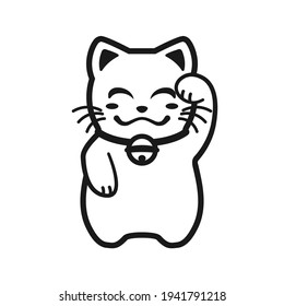 Maneki cat outline icon. Clipart image isolated on white background.