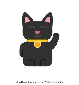 Maneki lucky cat icon flat vector. Japan fortune. Cute gold isolated