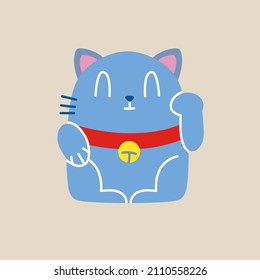 Maneki neko, cartoon style. Good Lucky Cat Character. Vector illustration, hand drawn, Flat design, isolated. Trendy modern illustration for poster, postcard, social media posts or background.