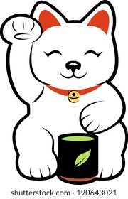 Maneki  Neko cat with tea. EPS10