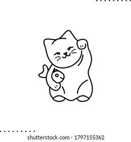 icono del vector del gato neko maneki en contornos