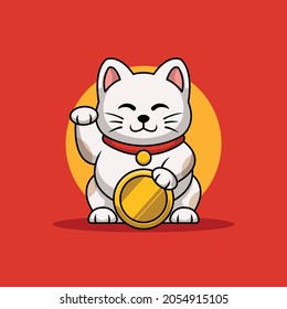 Maneki Neko Coin Creative Cartoon Mascot Logo Design