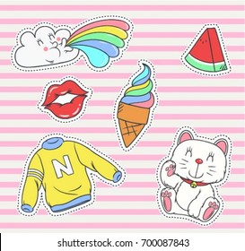 Maneki Neko cute doodle patch.