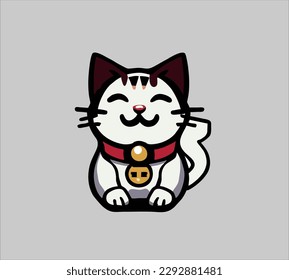 Maneki Neko doll logo icon illustration design. Japanese lucky doll