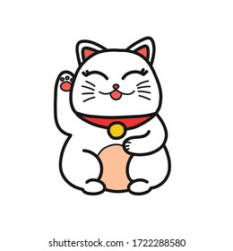 maneki neko doodle icon, vector illustration