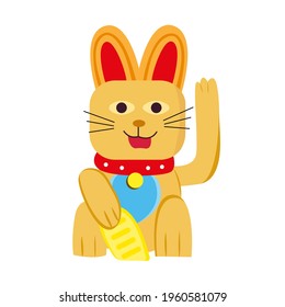 Maneki neko, golden cat. Lucky cat. Isolated vector item on white background. Success symbol. Simple design.