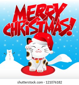 Maneki Neko (Good Luck Cat) wishing Merry Christmas