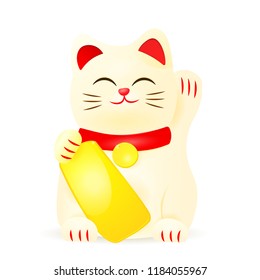 Maneki neko icon. Japan lucky cat. Clipart image isolated on white background