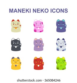 maneki neko icons. vector illustration