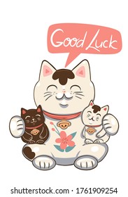 Maneki neko isolate on a white background and the inscription good luck. Vector graphics.