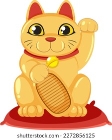 Maneki neko Japanese cat good luck doll illustration