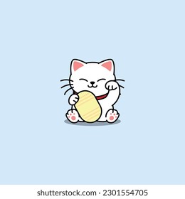 Maneki neko kawaii lucky cat cartoon, vector illustration