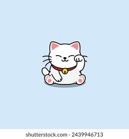 Maneki neko kawaii lucky cat white color cartoon, vector illustration