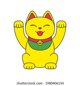 Maneki neko - a lucky Asian smiling cat. Vector illustration