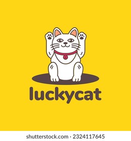 Maneki neko lucky cat cute cartoon mascot logo vector icon illustration