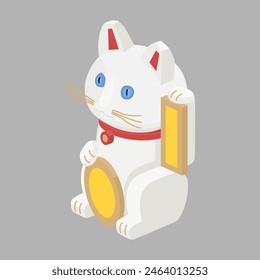 Maneki neko, lucky cat - hand drawn isometric vector illustration.