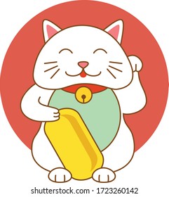 Maneki neko lucky cat kitten icon flat web sign symbol logo label