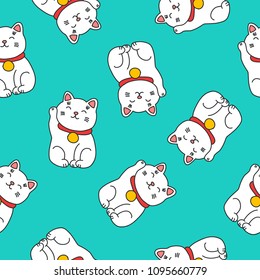 maneki neko seamless doodle pattern