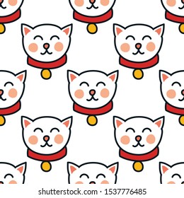 maneki neko seamless doodle pattern, vector illustration